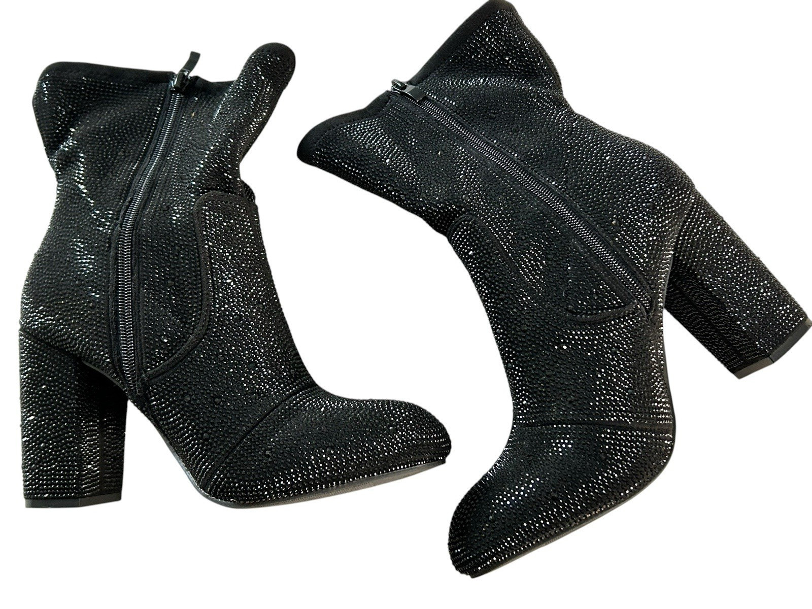 Torrid Black Sparkly Strappy Stretch Embellished Booties Boots, Women 8.5 W Wide