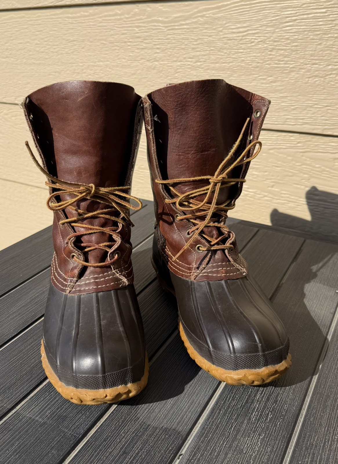 VTG LL Bean Maine Duck Boot Hunting Shoe Womens 9 Brown Leather 9” Lace Up USA