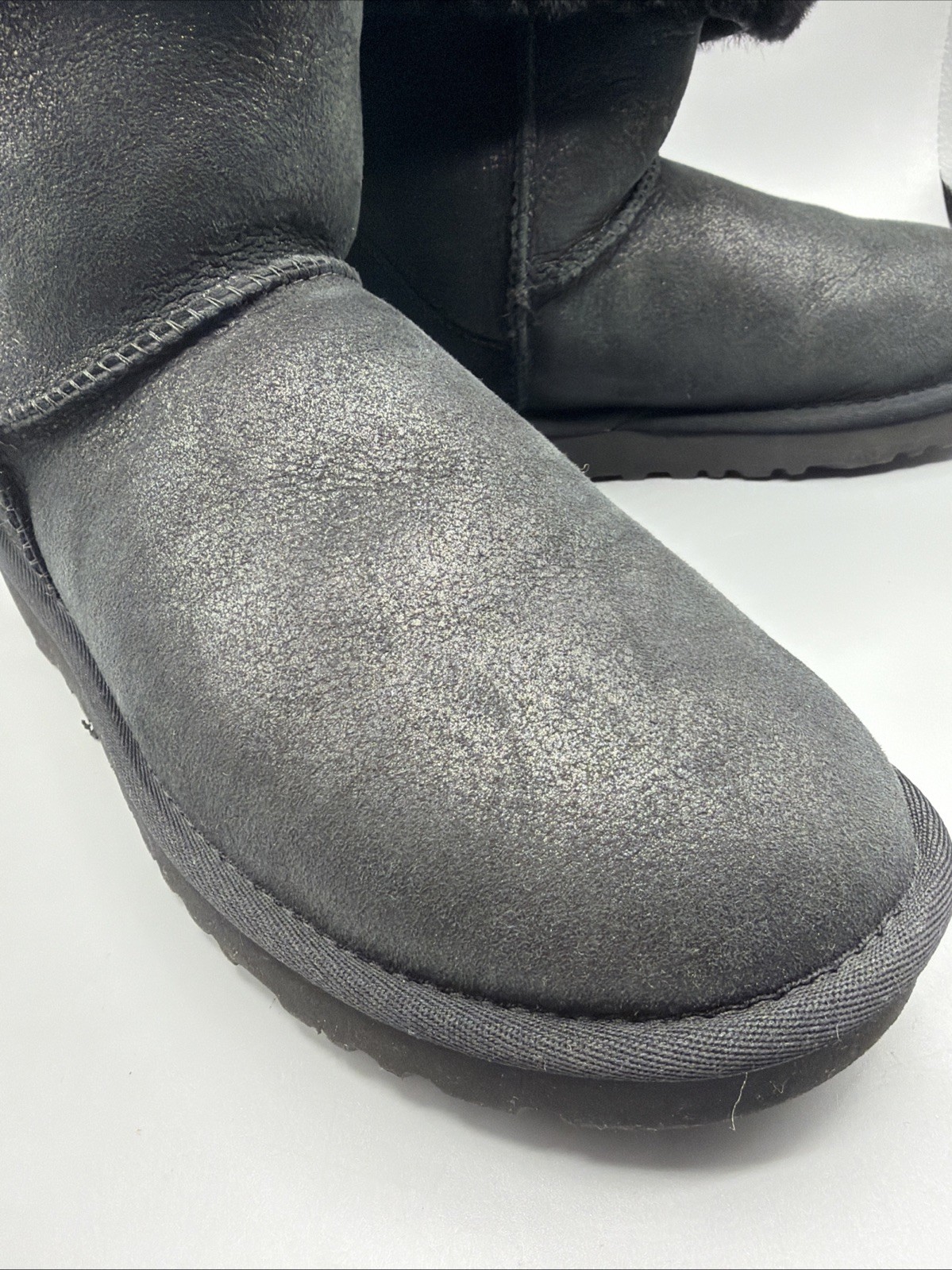 UGG Australia Tall Boots Womens 7 Snow Pull On Mid Calf Leather Black Fur