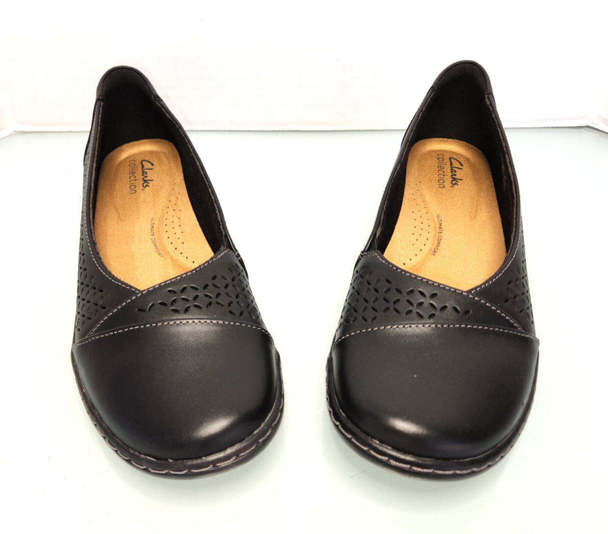 Clarks Collection Cora Iris casual comfort flat black leather shoes New Sz 8.5M