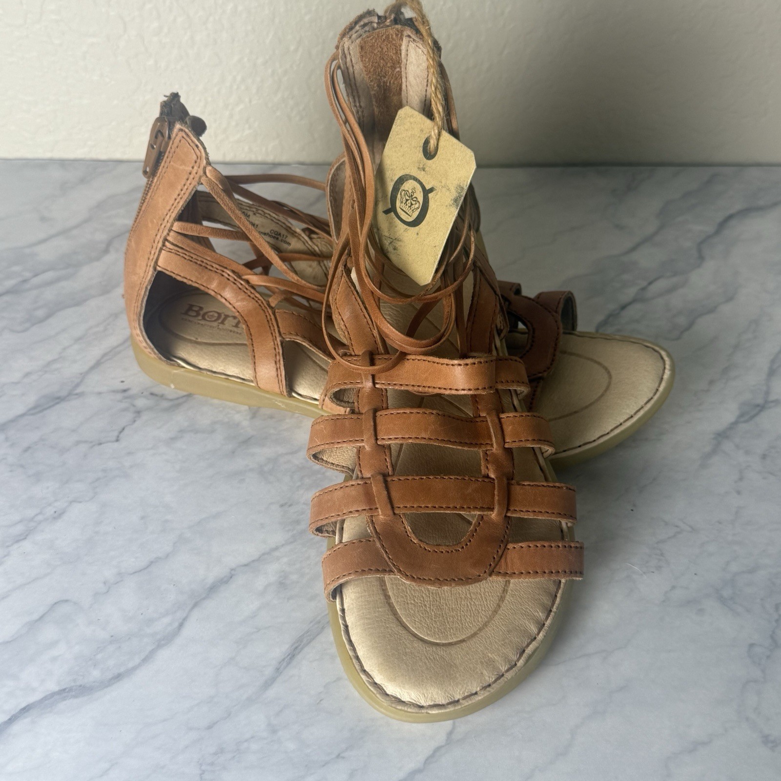 Børn Brown Leather Strappy Gladiator Ankle Strap Zip Sandals Women Size 6 M