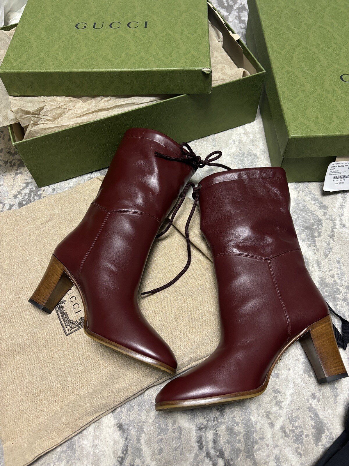 Gucci Women Ankle Boots Casual Style Blended Fabric Street Style Plain Leather