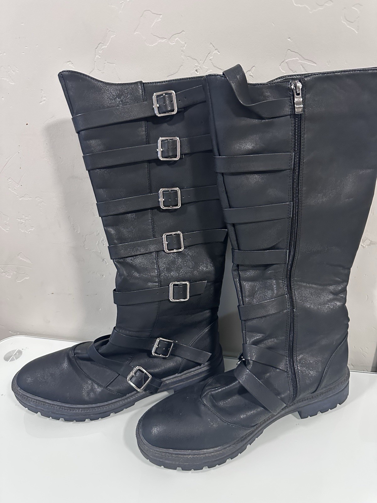 Funtasma Gotham-110 Men’s Knee High 7-Buckle Boots Black US 10-11 Cosplay Pirate