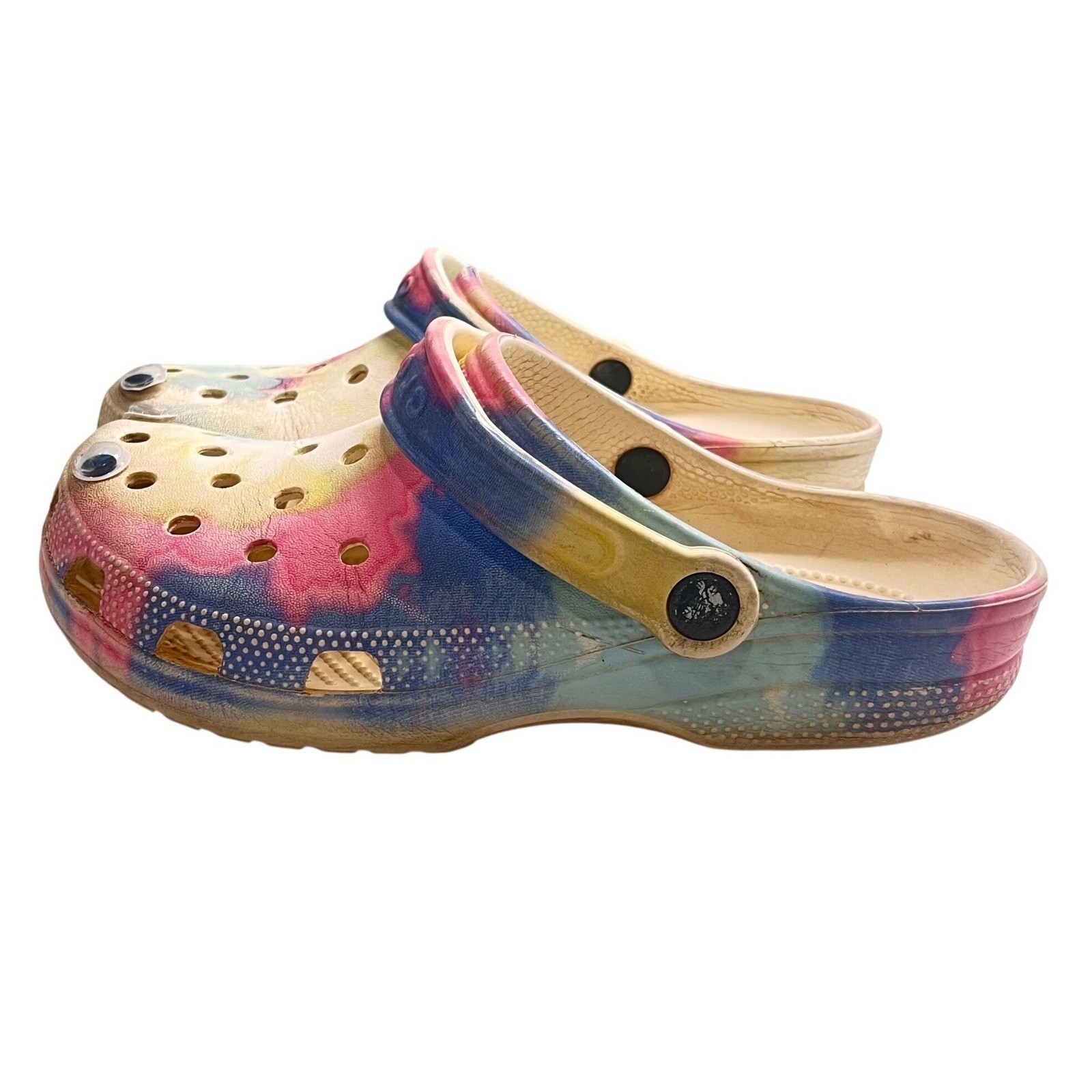 Crocs Classic Tie Dye Clogs Googly Eyes Mens 6 Womens 8 Slip On Shoes