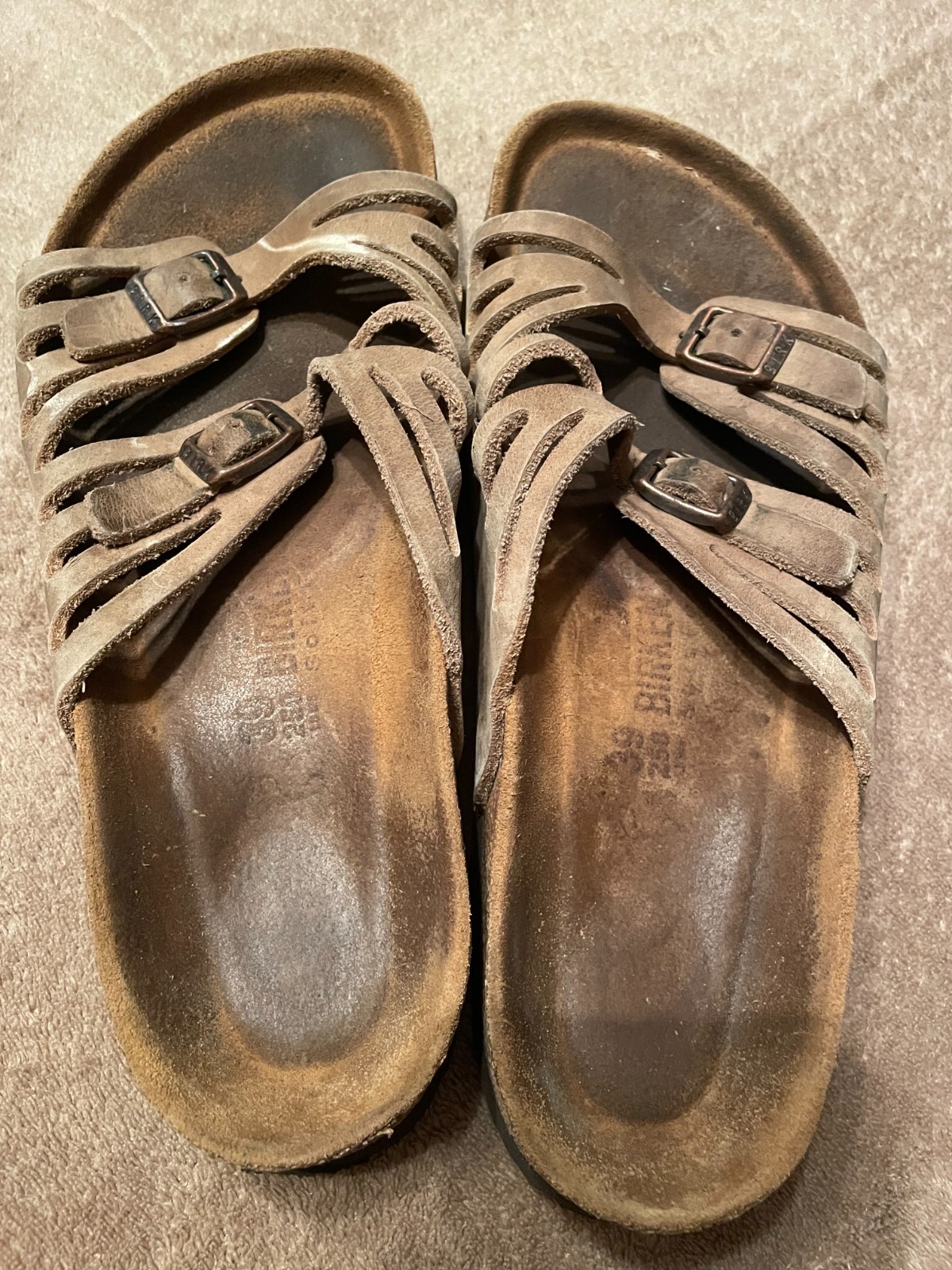 BIRKENSTOCK MADRID BIG BUCKLE & GRANADA SANDALS BROWN 2 PR. SIZE 39