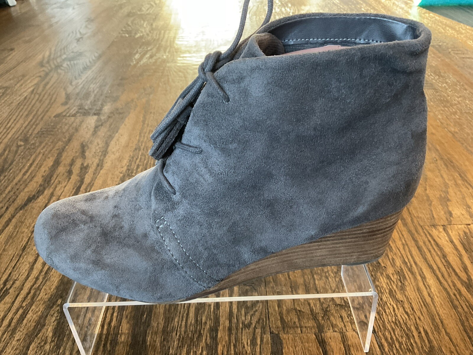 Dr. Scholls Dakota Gray Suede Wedge Ankle Booties Lace Up Shoes Women’s Size 9 M