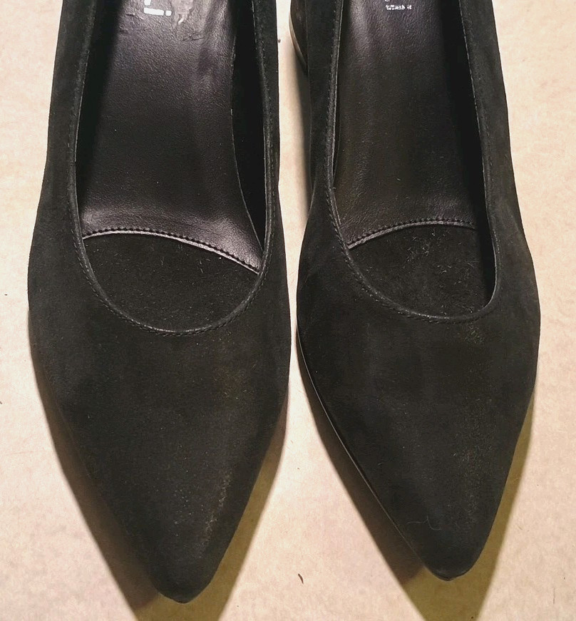 VANELi Classic Designer Shimmer Black Suede Pumps 1.75″ Chunky Heel Sz 7 N EUC
