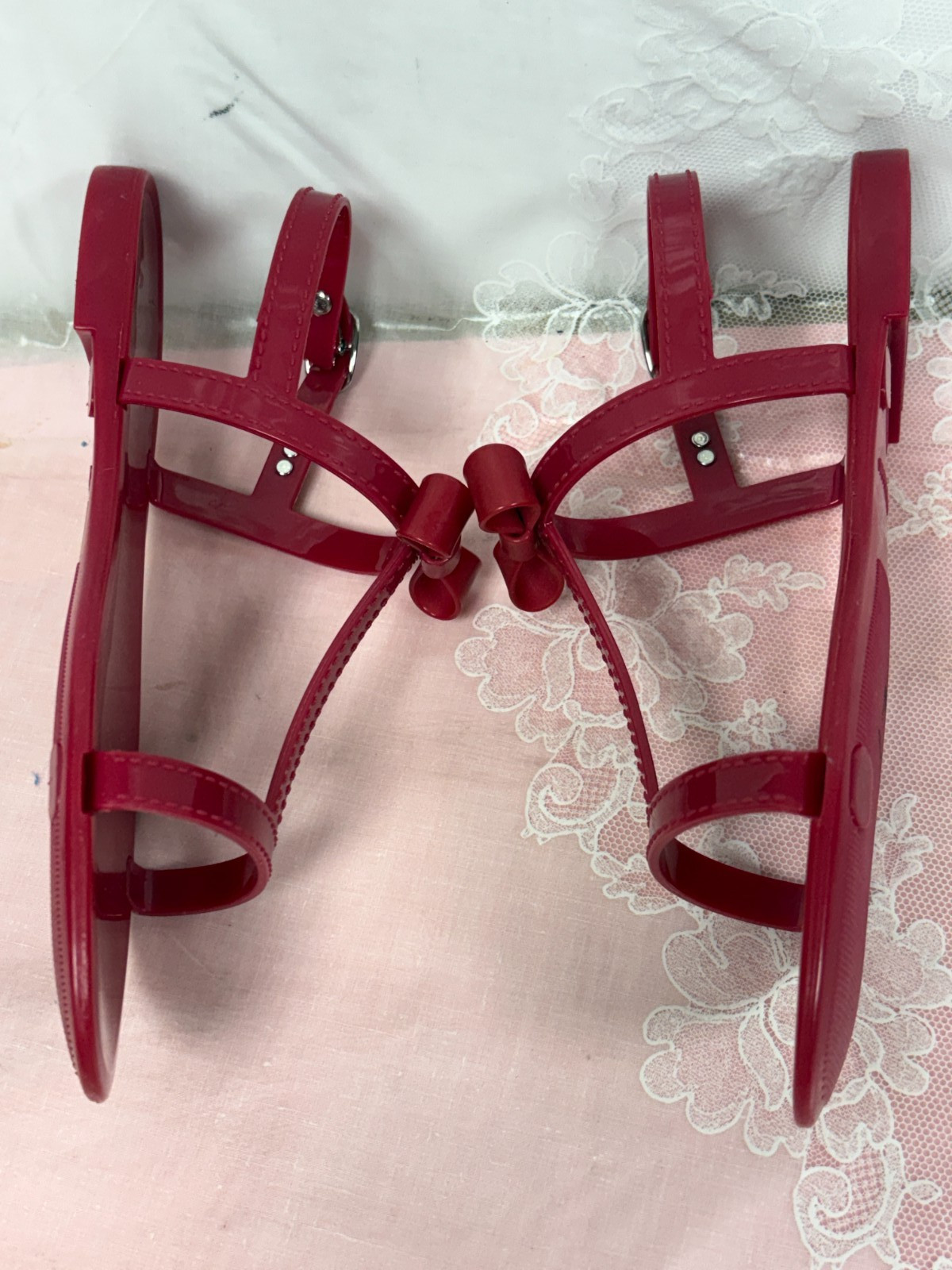 NEW-Stuart Weitzman-Women-S6832-Rasbery color Jelly Sandals.Sz-7B.Indonesia.