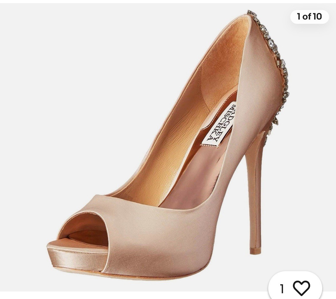 Womens Badgley Mischka Kiara Biege Satin Jewel Peep Toe Formal Heels Size 8.5M