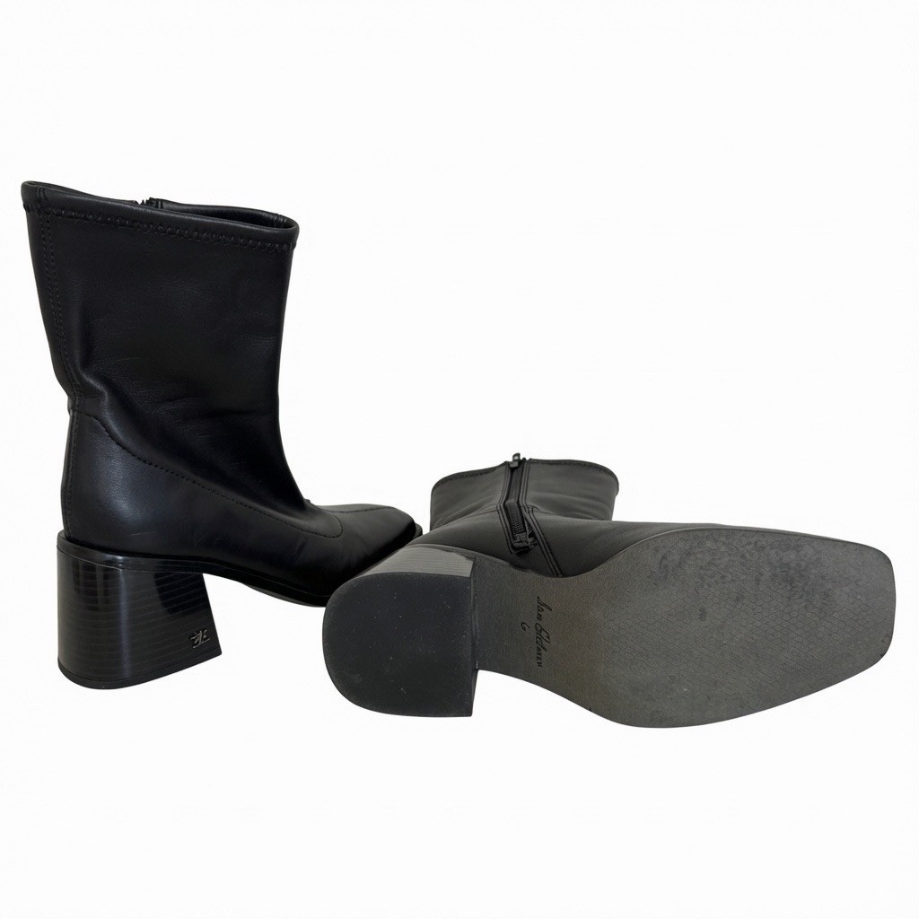 Sam Edelman «Wells» Black Leather Block Heel Boots Size 6M