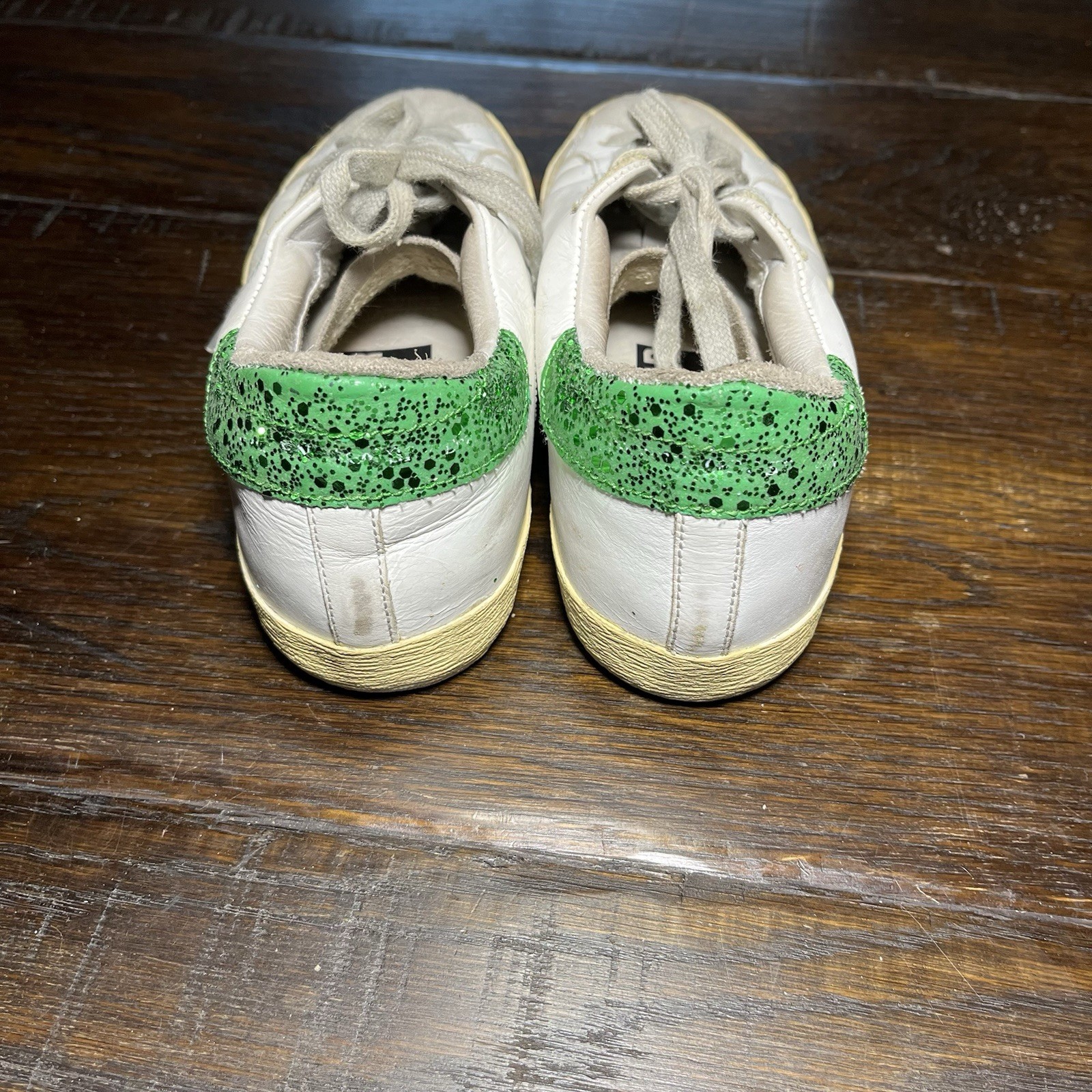 Golden Goose Superstar Sneakers Womens 7 37 Leather Green Glitter Italy Shoes