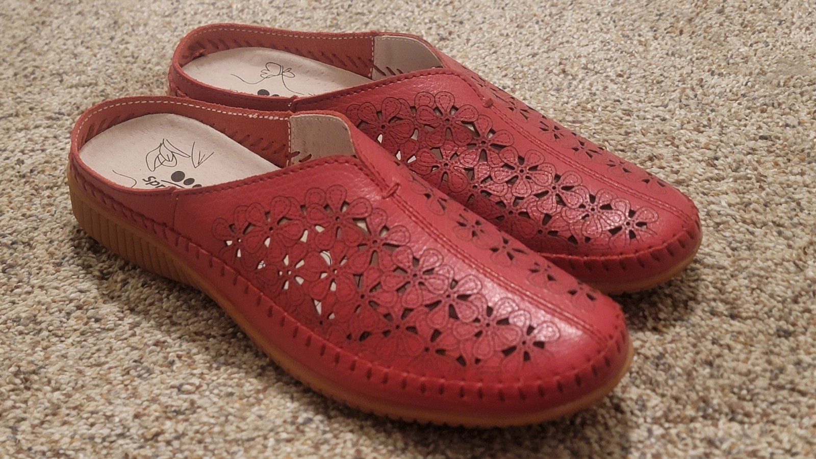 Womens Spring Step Parre Red Floral Cutouts Leather Slip On Clogs Shoes 5.5 6 36