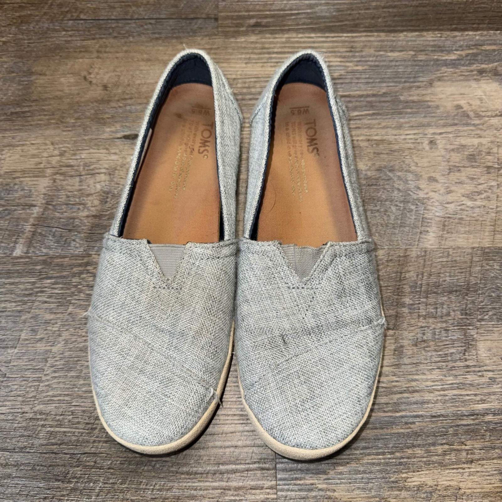 TOMS Classic Alpargata Grey Textured Canvas Slip On Flats Womens 6.5 10009986