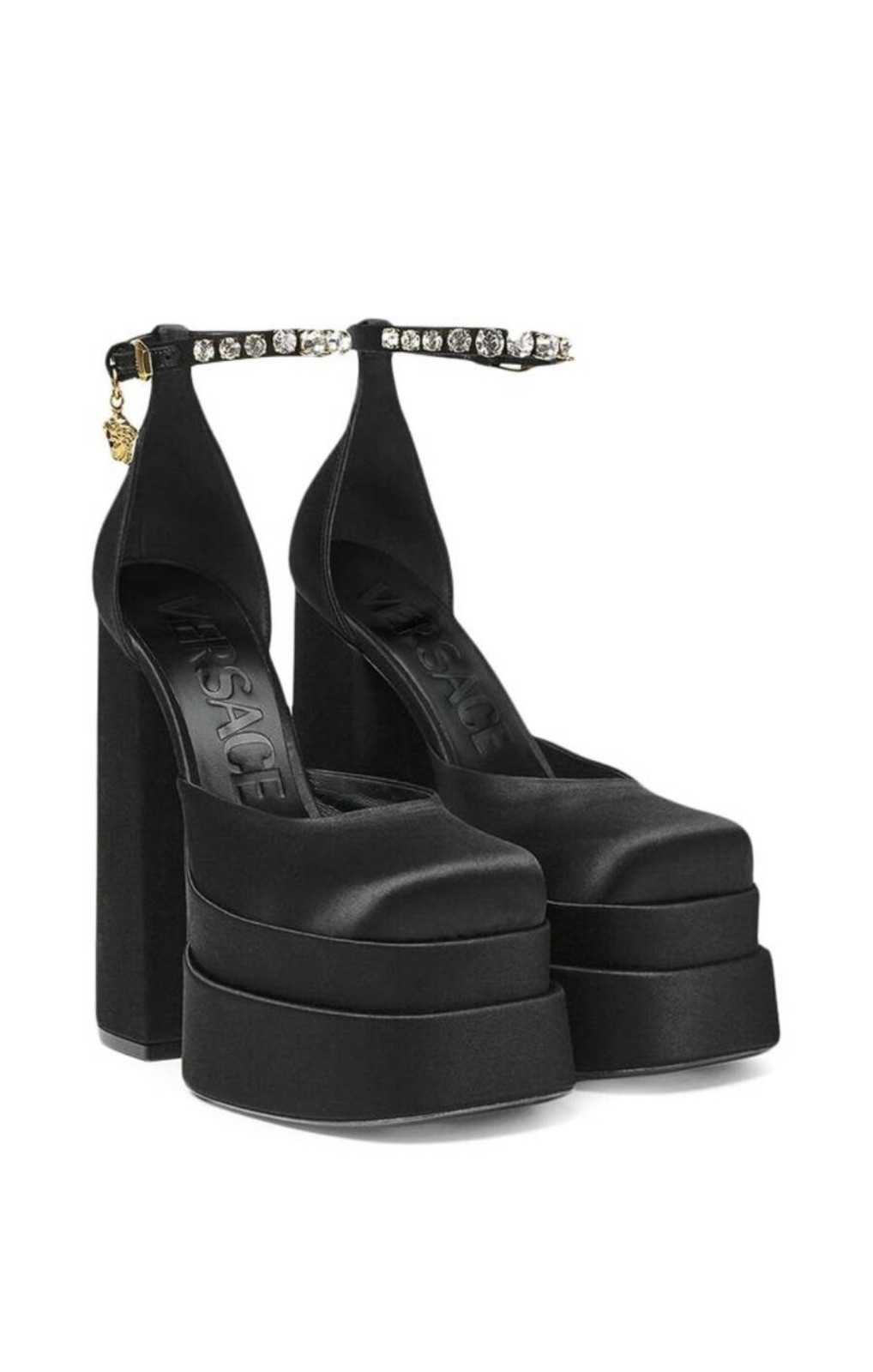 Versace Medusa Aevitas Black Patent Crystal Logo Platform Pumps 39.5 $1575