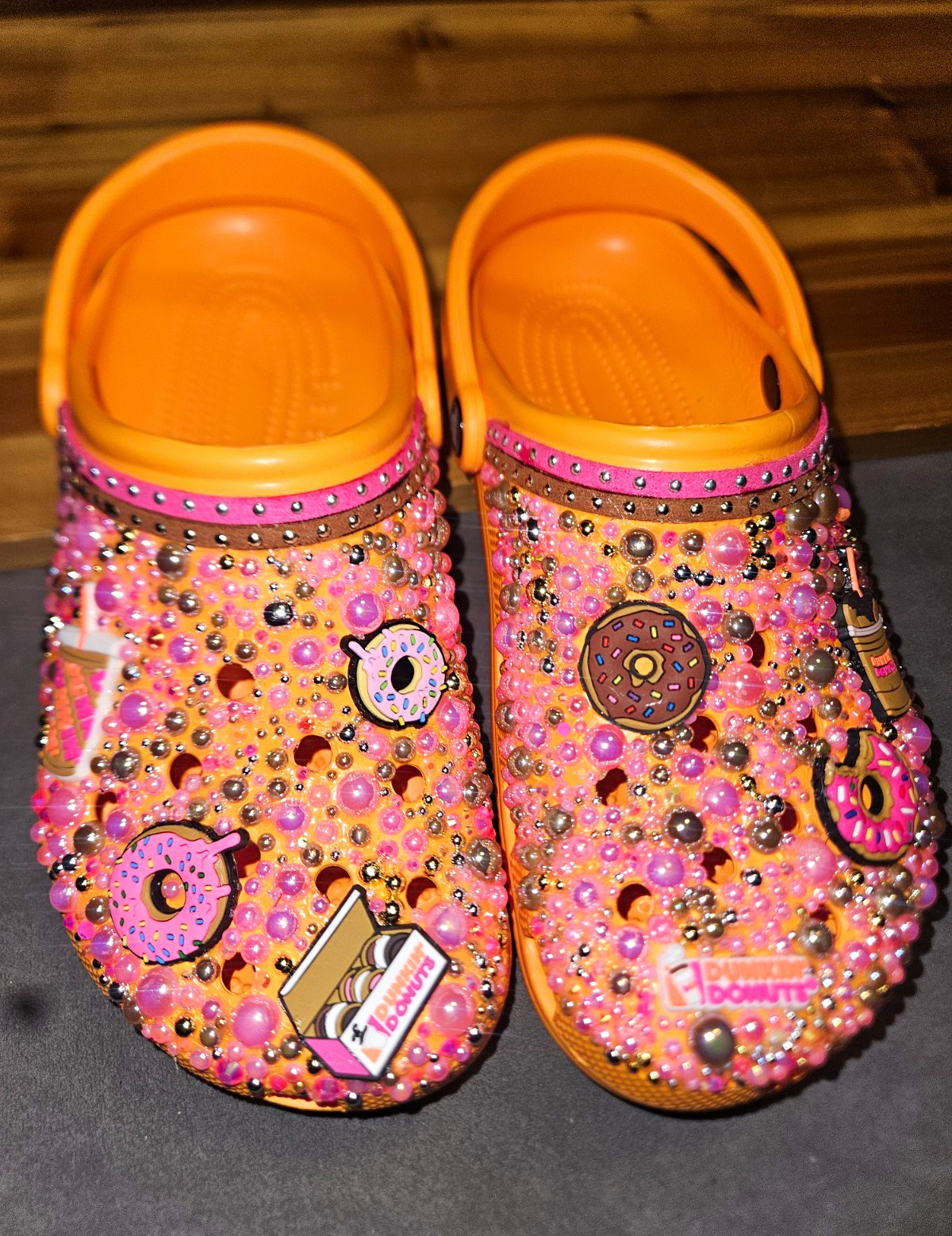 Unisex Adult Orange/Pink Beaded Food Theme Clog US 8Women/ 6Men