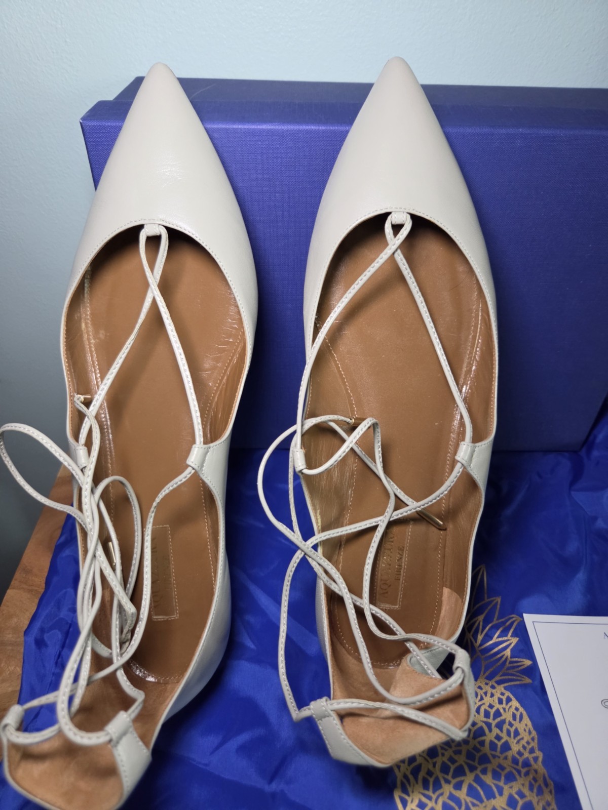 Aquazzura Christy Lace-Up Ballet Flats in Light Grey