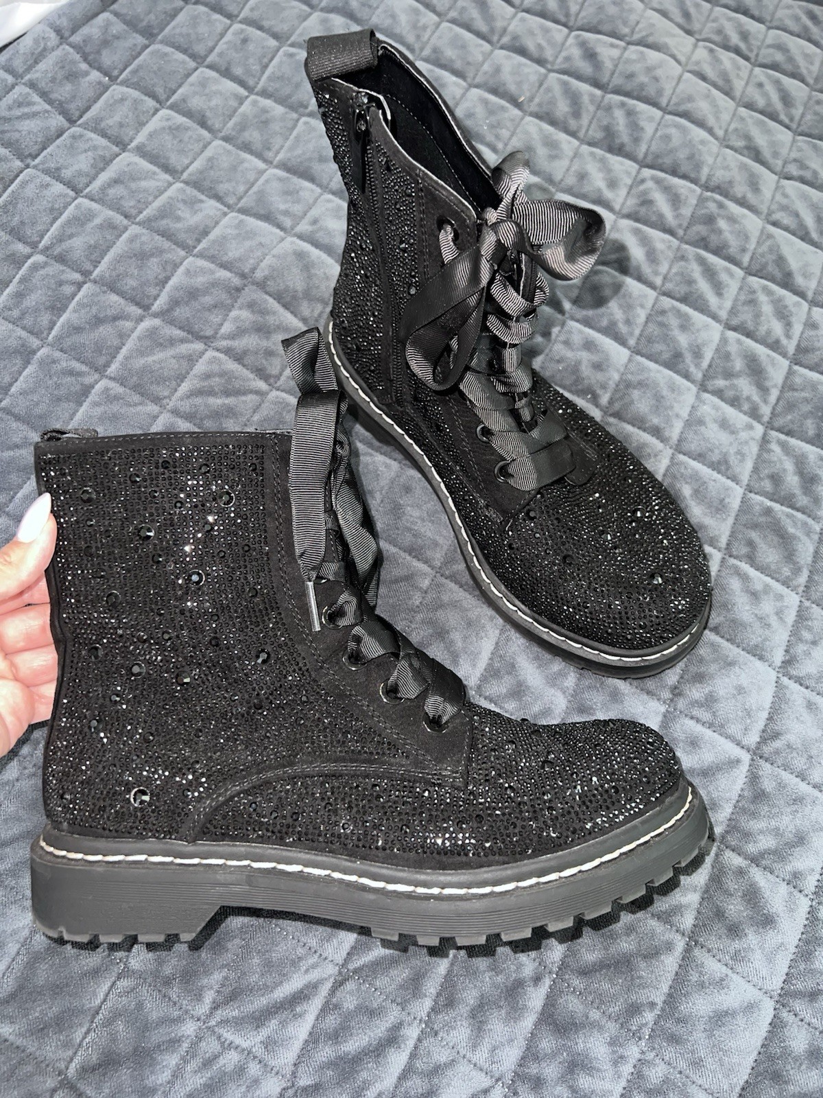 Torrid X Betsey Johnson Combat Boots Women 8.5 WW Wide Rhinestone Studded