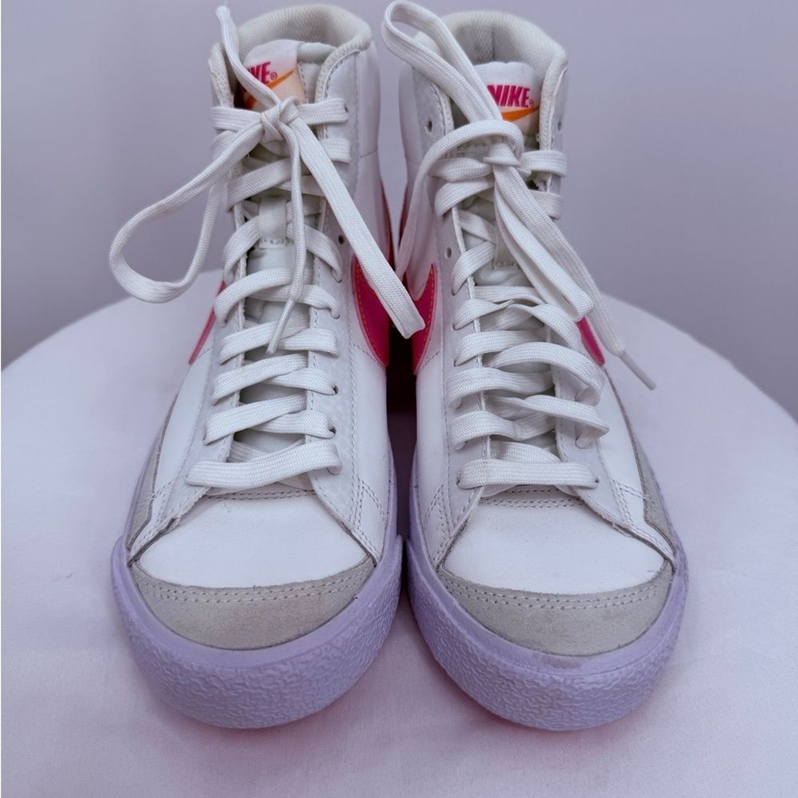 Nike High Top Sneakers White Pink Swoosh Youth 6Y Women 7.5
