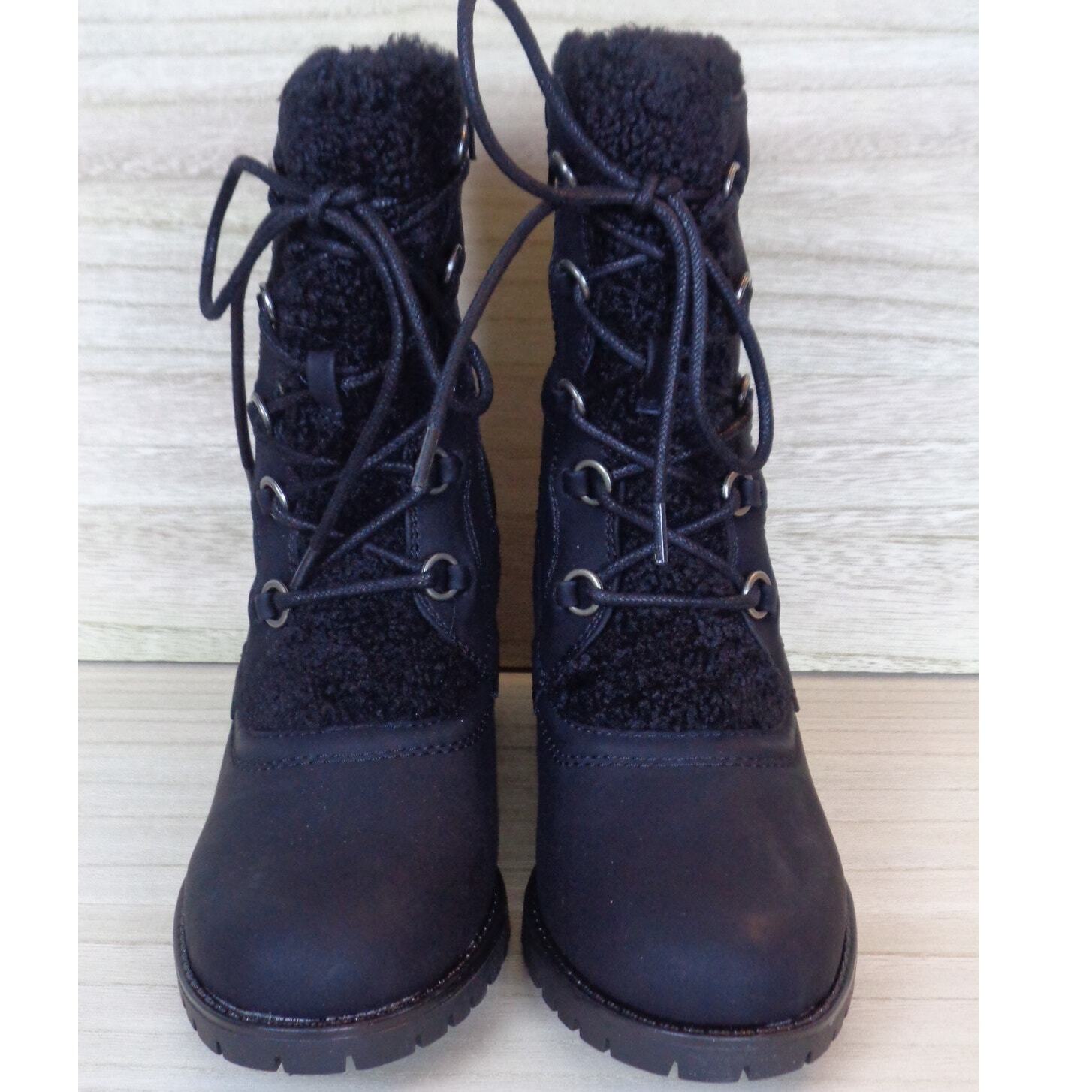 Baretraps Hadlee Black Boot Block Heel Lug Sole Lace Up & Zip Womens Size 5.5