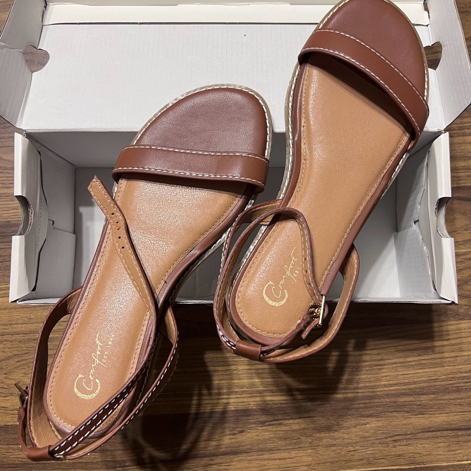Comfort Est. 1945 Brown Ankle Strap Flat Sandals