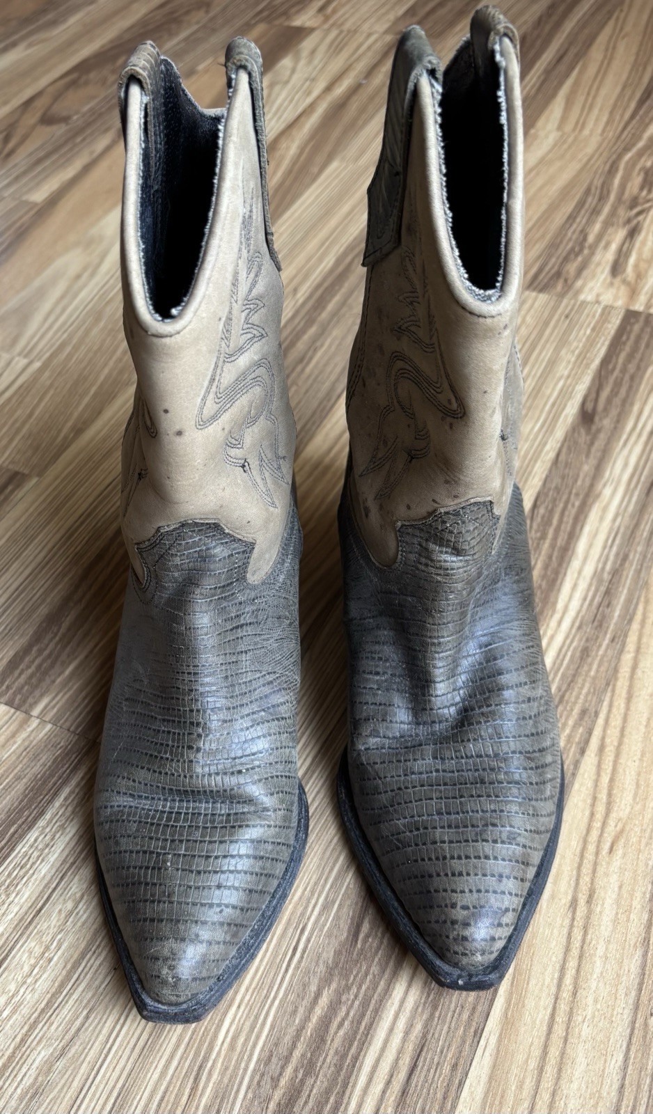 DINGO Brown & Gray Leather Western Cowboy Cowgirl Boots Ladies Sz 7.5