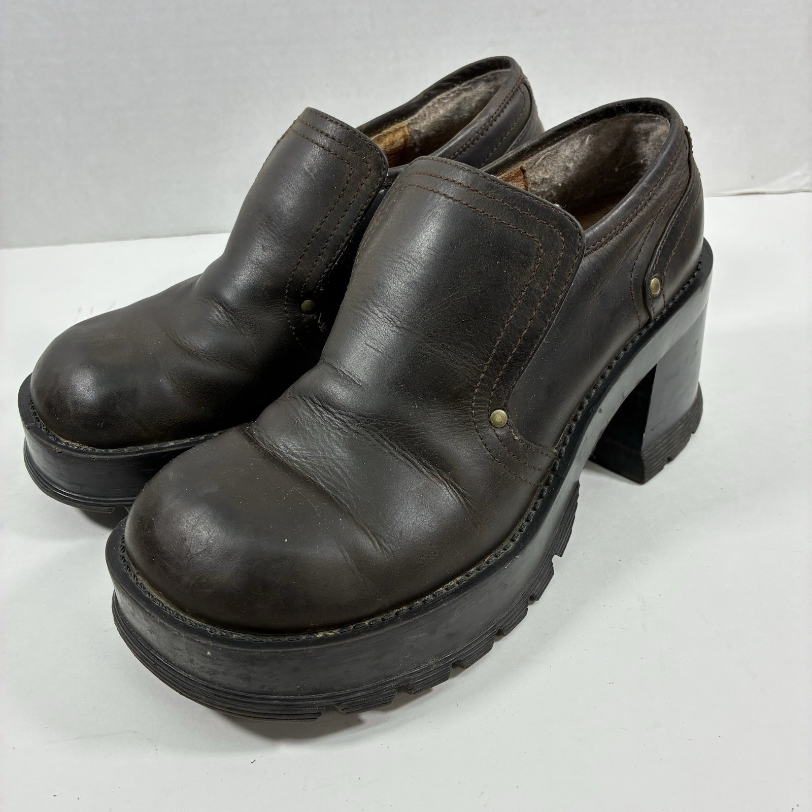 Vintage Candies Chunky Leather Platform Heel Brown Y2K 90s Bratz Punk Goth 7.5 8