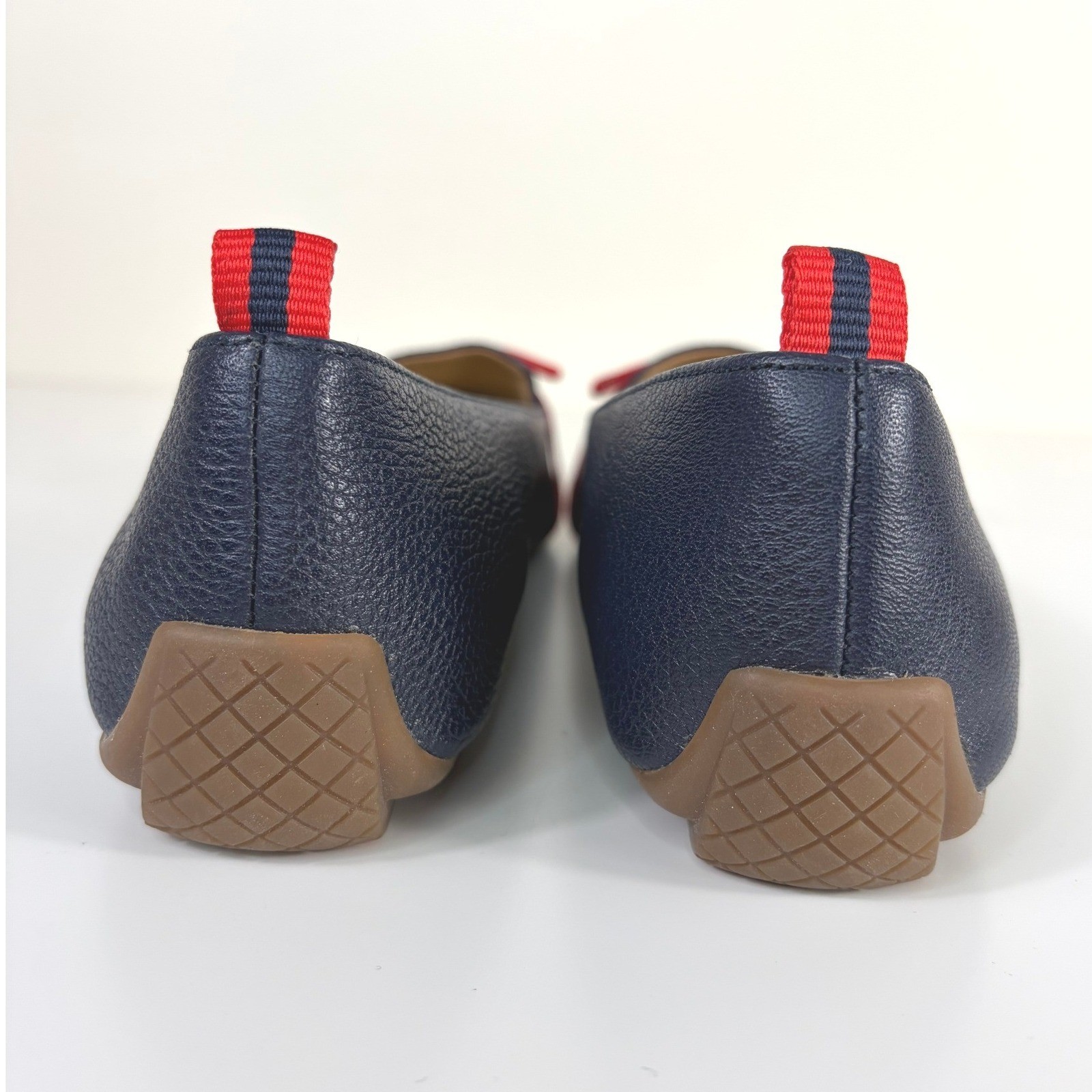 Talbots Francesca Driving Moccasin Grosgrain Bow Navy Red Size 7.5 AA NWOT Prep