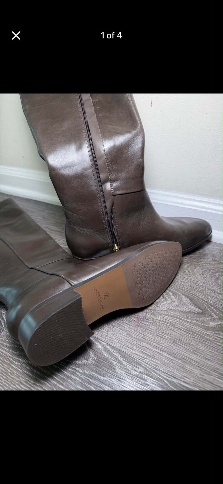 Johnston & Murphy Women’s Brown Leather Knee High Riding Boots Zip Almond Toe 8