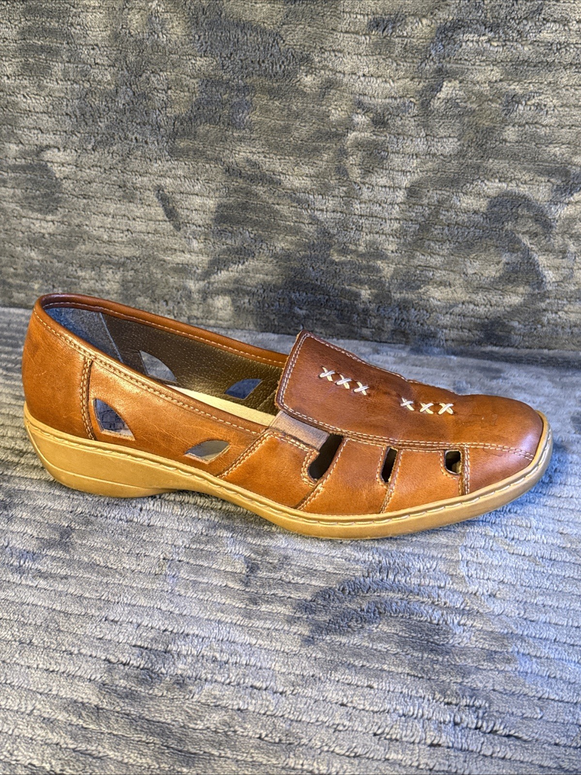 Rieker Shoes Womens 41 Slip On Loafers Beige Leather Square Toe Casual Comfort