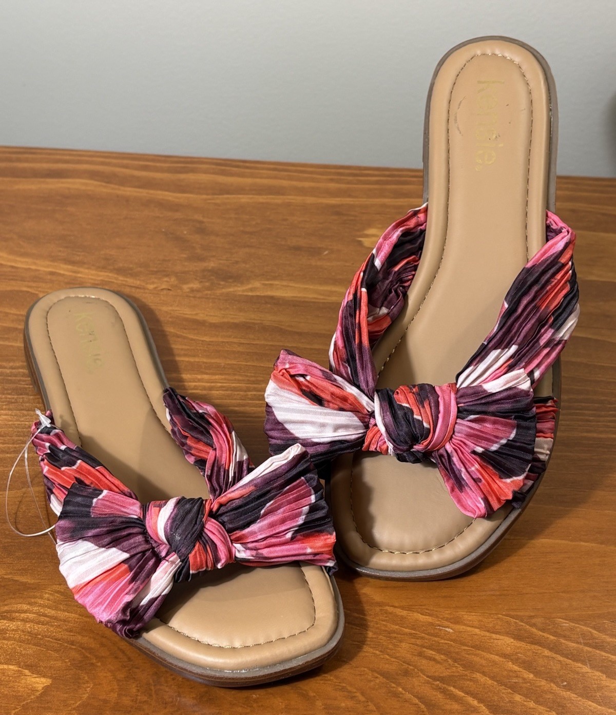 Kensie Girl Renata 2 Women’s 6.5 Pink Purple Floral Bow Slide Sandals NWOB