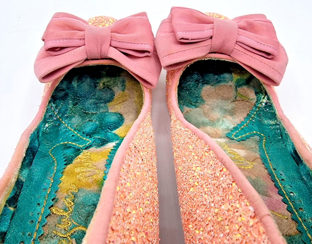 IRREGULAR CHOICE Ban Joe Women’s 39 Pink Bow Giltter Mid Heel Prom Formal Shoes
