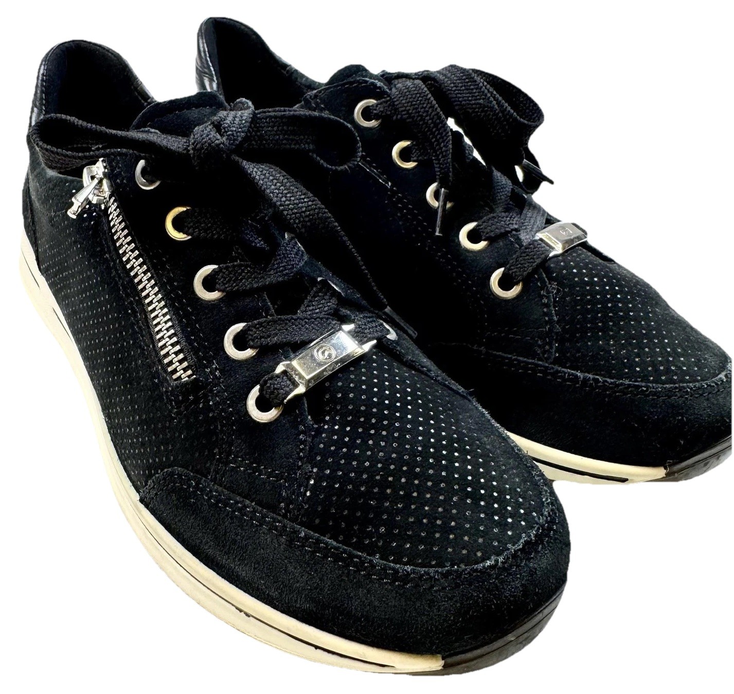Ara High Soft Shoes Womens Size 5 Black Suede Comfort Walking Lace Up Sneaker