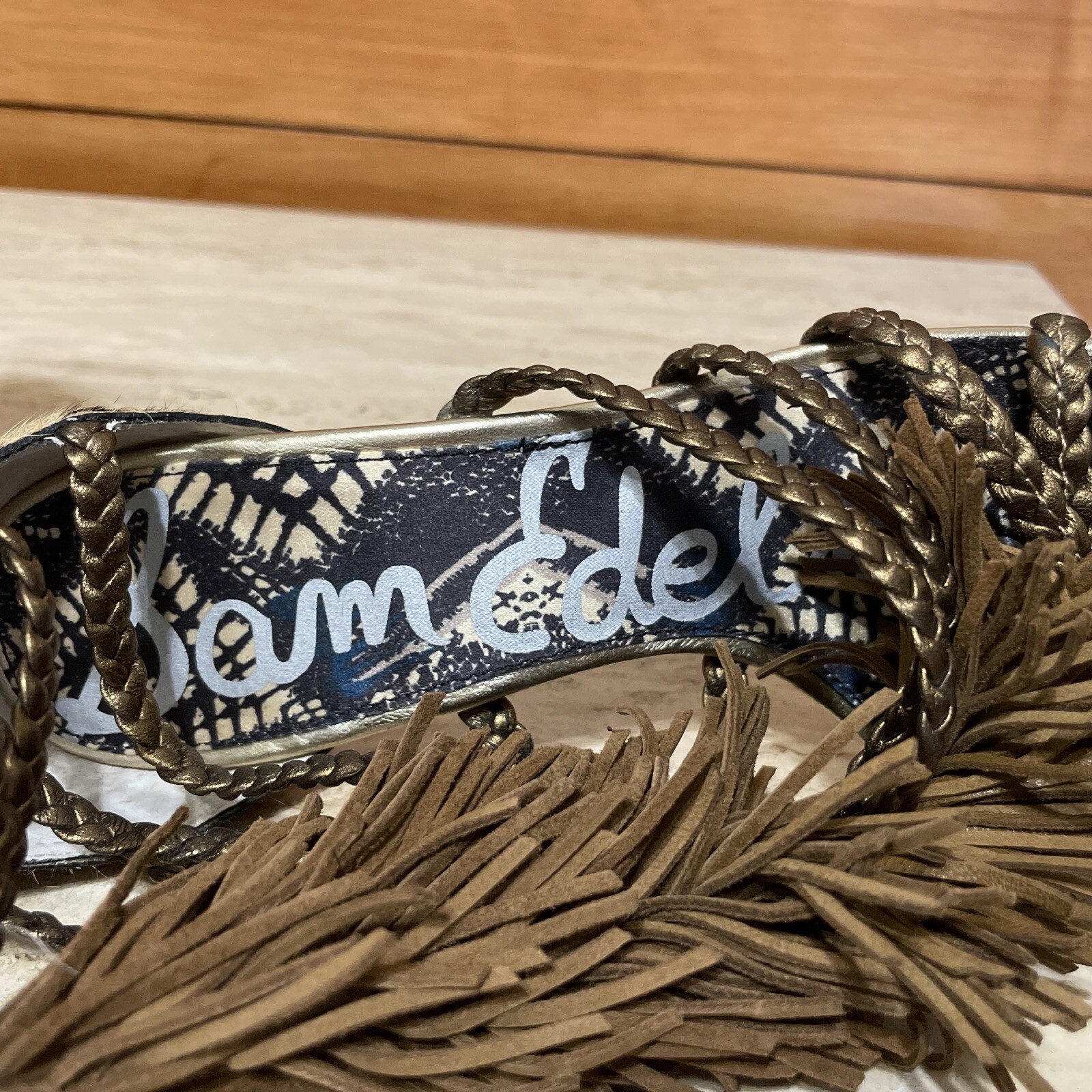 Sam Edelman Leopard Print Genuine Calf Hair Strappy Tassel Stiletto Heels Sz 7.5