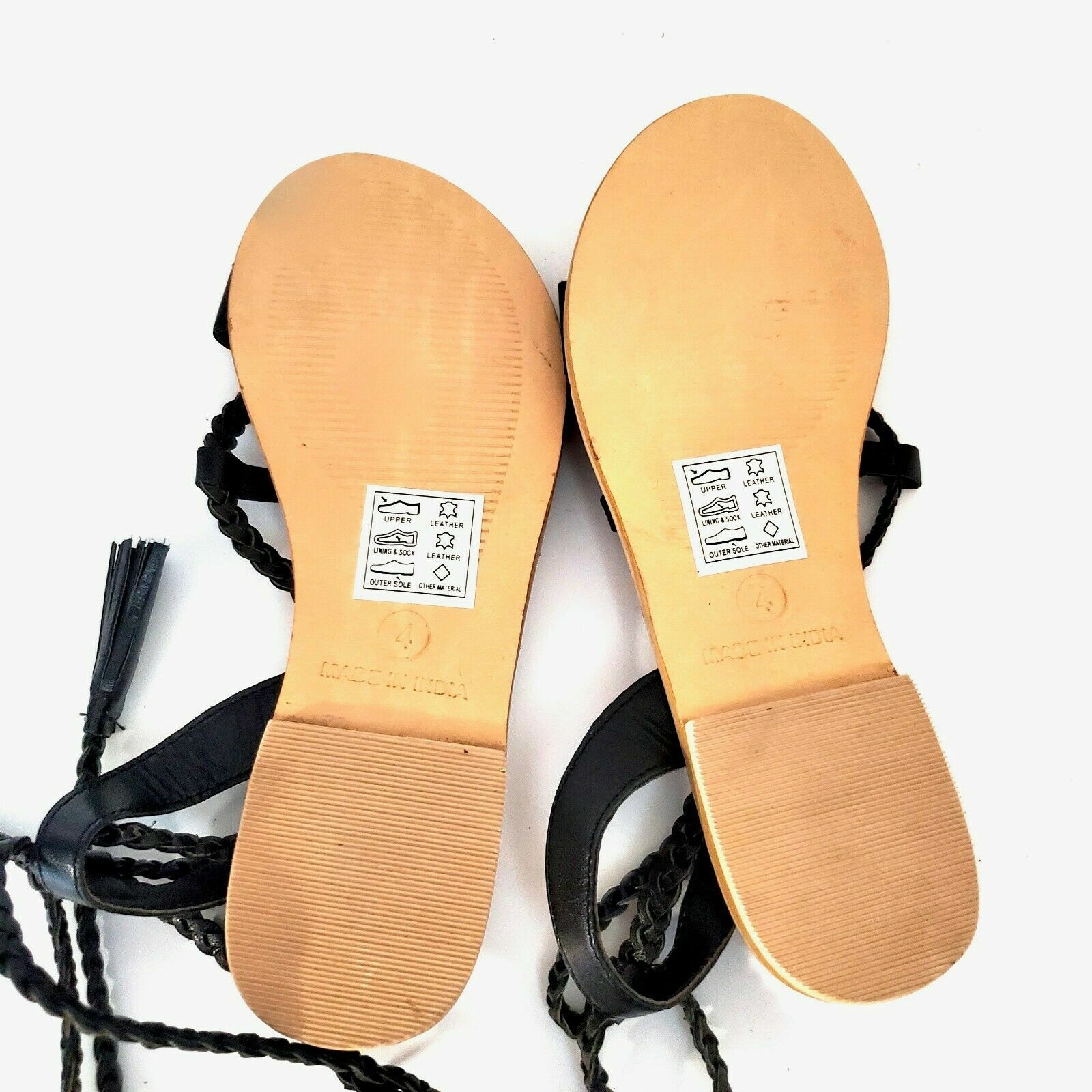 ASOS Black Braided Lace Up Gladiator Sandals Tassel Boho Strappy Flats Size 6