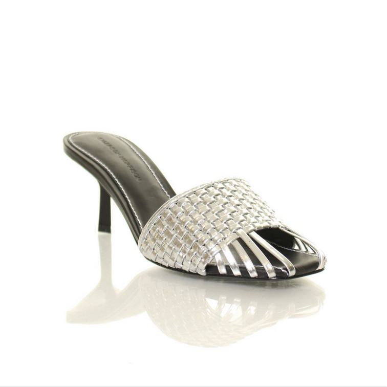 Sigerson Morrison SM JARA Mule Sandal Heels Silver, 8 Med