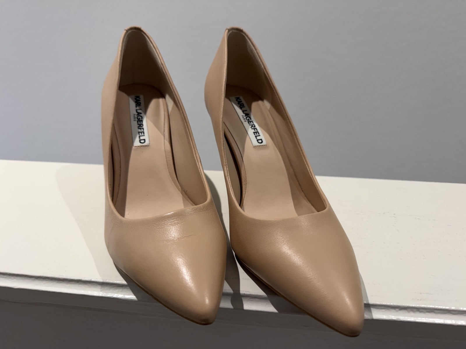 KARL LAGERFELD PARIS Royale Leather Stiletto Pumps – Nude – Size US 7.5 / EU 38