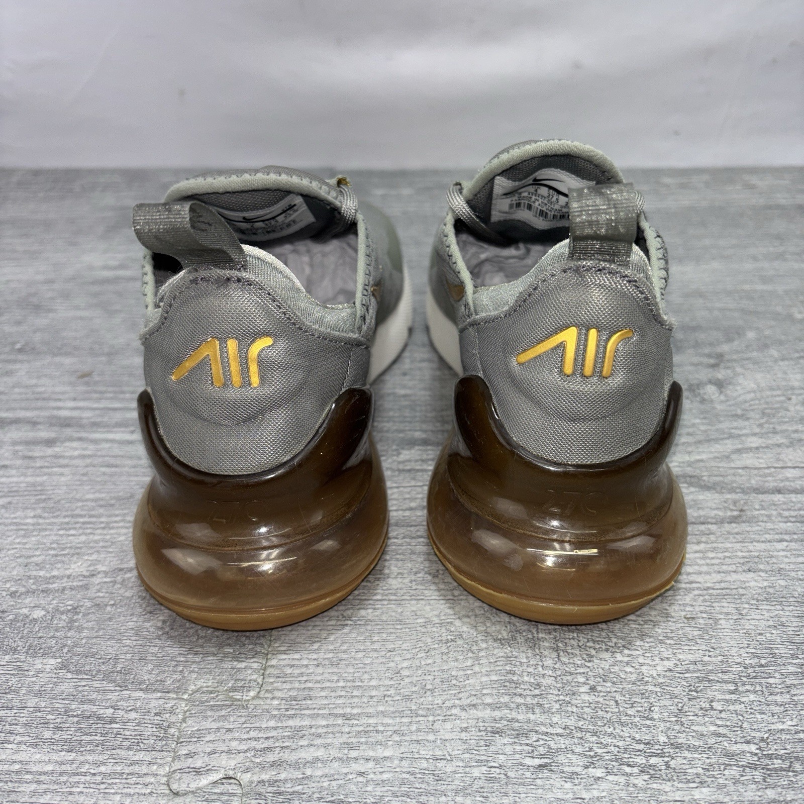 Nike Air Max 270 Womens Size 6.5 Dark Stucco Metallic Gold Sneakers AV8427-001