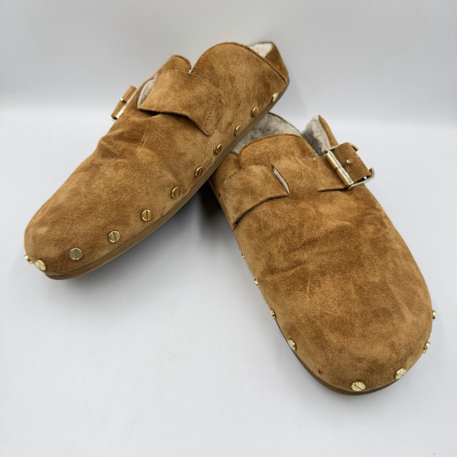 Veronica Beard Fern Mule Clog Brown Suede W 9 Shearling Imperfections See Photos