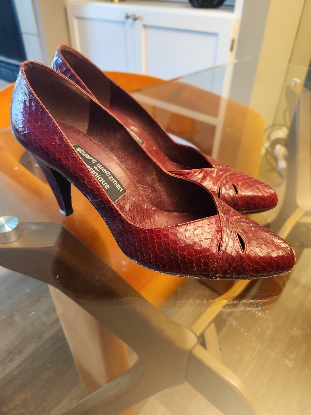 Vintage Stuart Weitzman for Martinique Red Snakeskin Heel Pumps 8.5 M