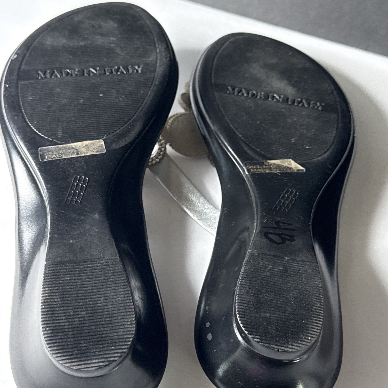 Toscanella Silver & Rhinestones Flip Flop Sandals Women’s Sz 8Mm Made In Italy
