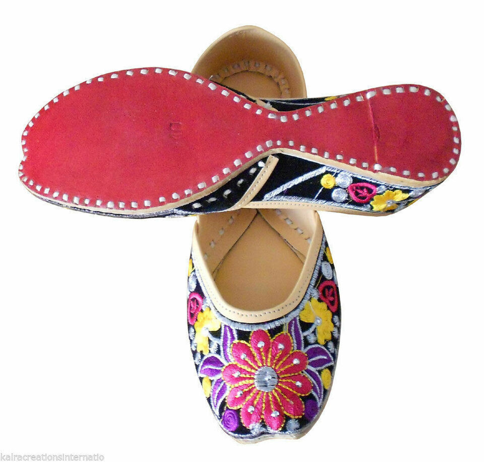 Women Shoes Traditional Handmade Jutties Leather Flip-Flops Mojaries Flat US 5-9