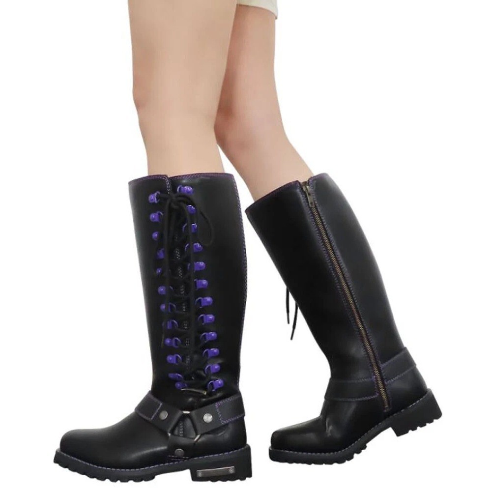 Dream Apparel Women’s Harness Motorcycle Riding Boots for Biker, Purple, Lace