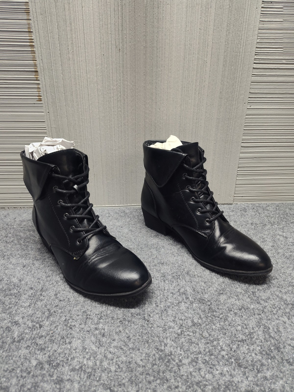 TrendsUp Collection Women Booties 8 Black Lace Up Ankle Faux Leather Lined Shoes
