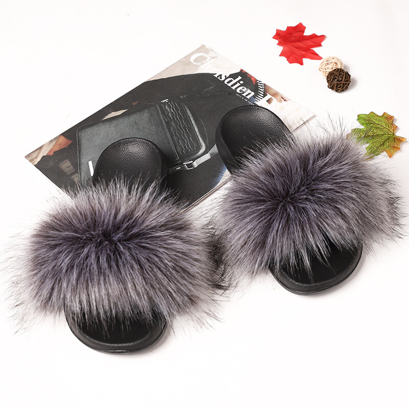 Fuzzy Fluffy Faux Fur Slides Slippers Flat Soft Sandals Open Toe Slip On Shoes