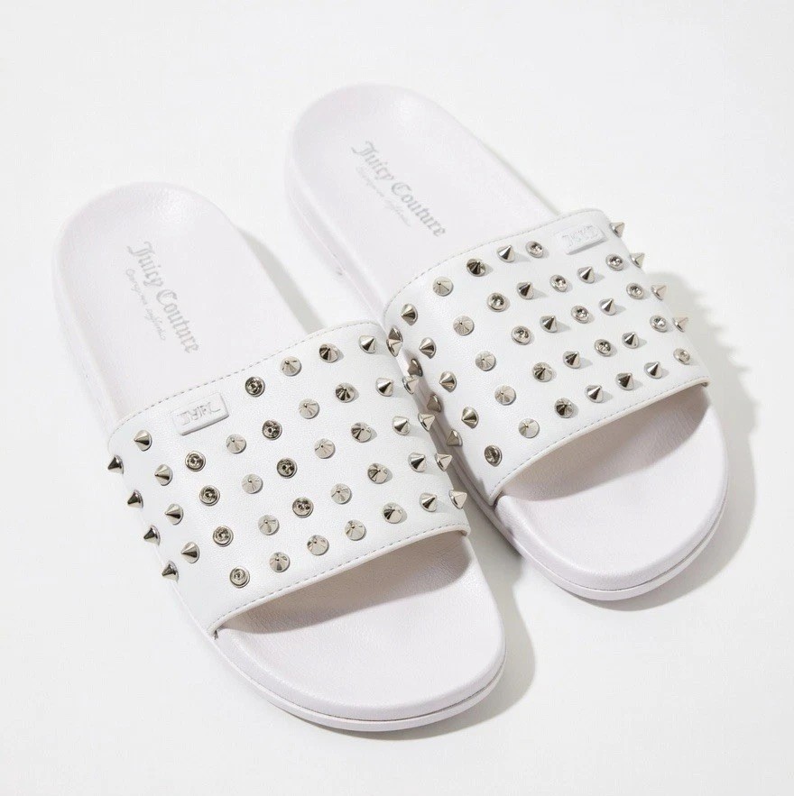 Juicy Couture Slone White Slip On Sandal & Cone Studded Spike Women’s Size 10