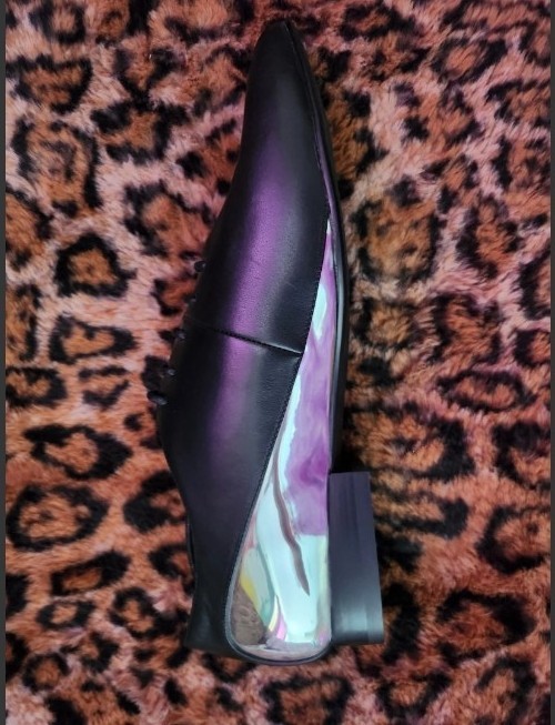 SALE UNITED NUDE Designer Leather Shoe ART Goth Silver Mirror & Black Pointy Toe