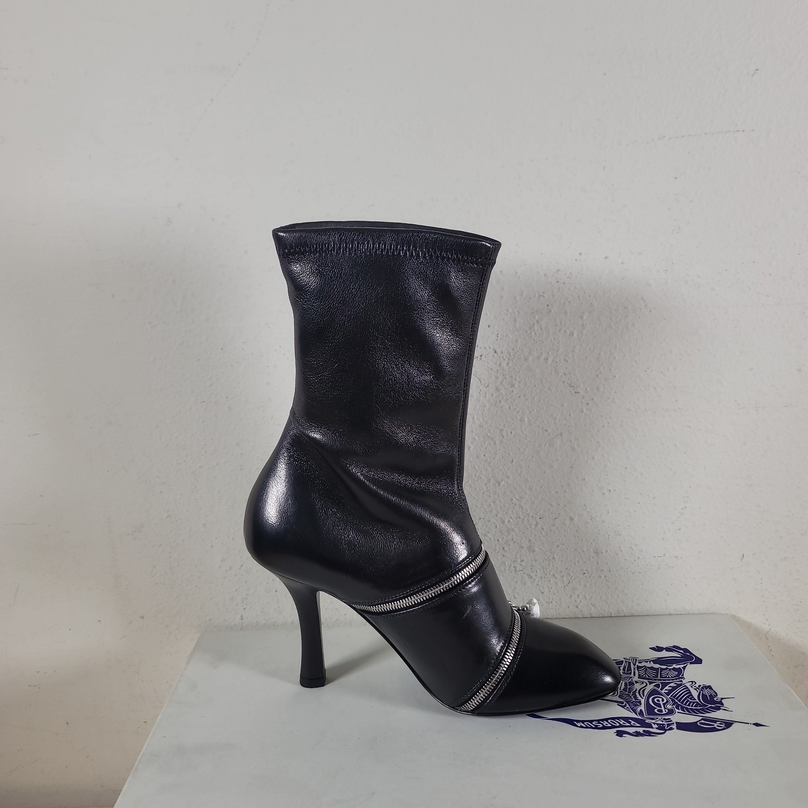 Burberry Peep Zip-Detailed Ankle Boots Size 36 US Size 6 New With Box