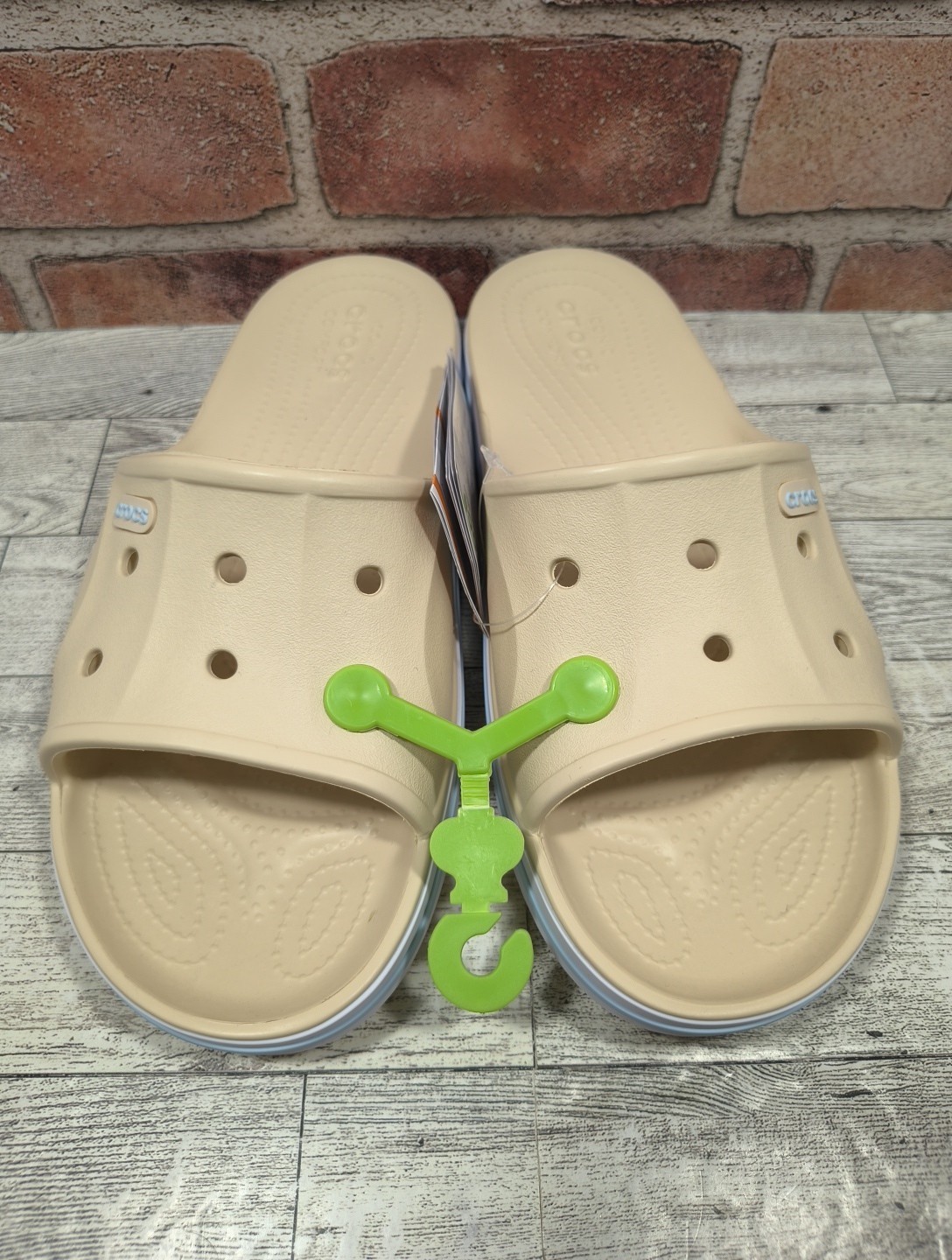 Crocs Bayaband Beige Raised Crocs Logo Unisex Slides Size M5/W7 205392-1LI NWT