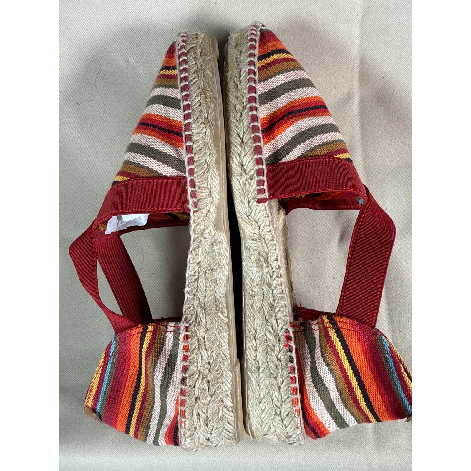 Toni Pons Striped Espadrille Flats Red Orange Multi Elastic Strap Spain Size 40