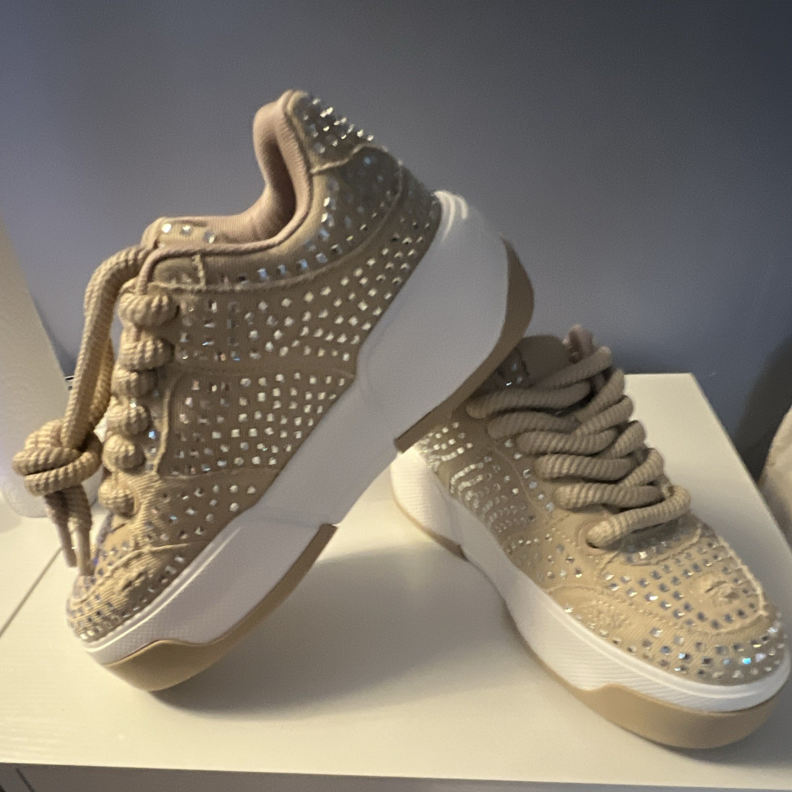 Olivia Miller – Beige, Ankle Studded Sneaker Size 8